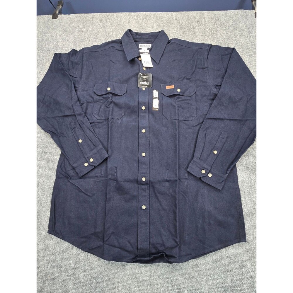 Carhartt Work Shirt Mens XLT Tall Navy NWT Long Sleeve Button Up Cotton